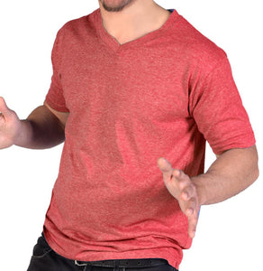 Camiseta Slim Escote V Rojo Jaspeado